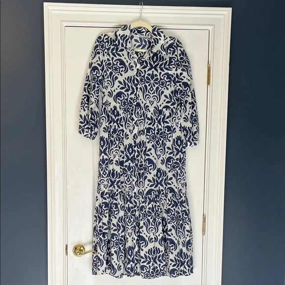 Zara Navy and White Floral Long Sleeve Dress - Picture 1 of 3